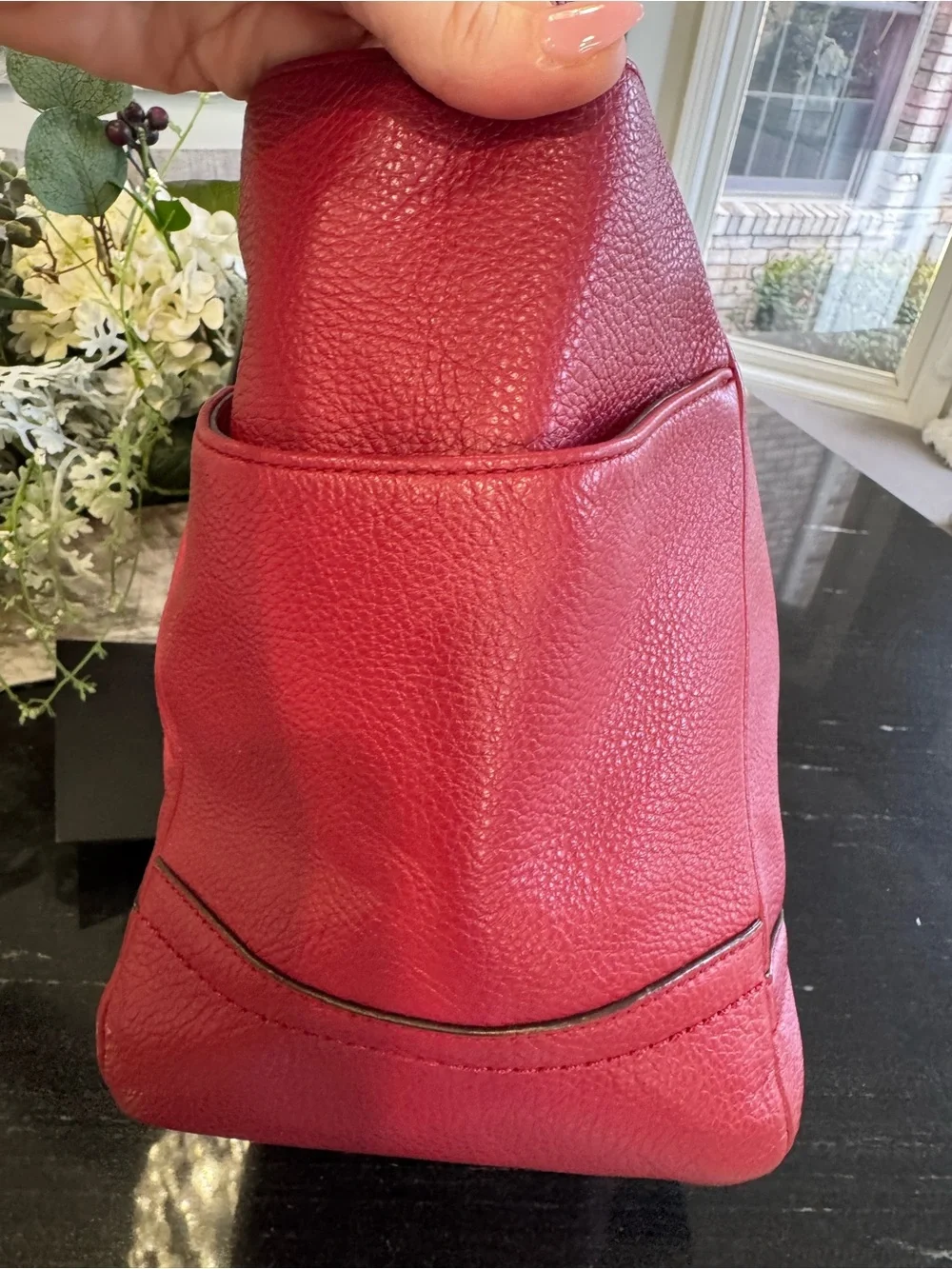 ♥️Coach Pebbled Leather Tote in Cranberry Red